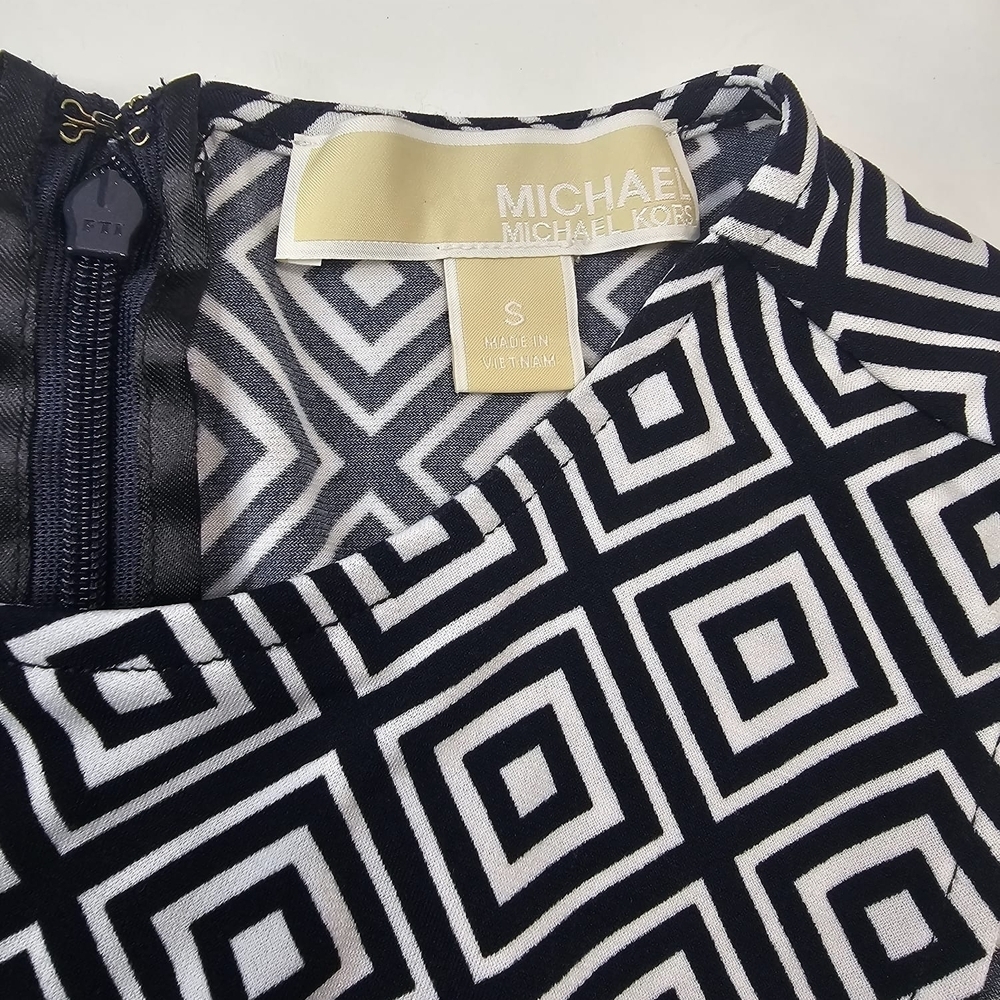 Michael Kors Black and White Diamond Pattern Midi Dress - Picture 9 of 9